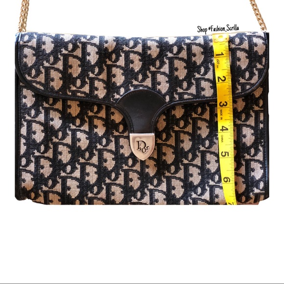 Vintage Christian Dior Blue Gold & Black 70’s Oblique Jacquard Logo Flap bag - Picture 3 of 9